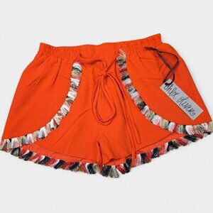Anthropologie Chloe Oliver Festival shorts Red S Bold Boho Fringe Vacation NWT